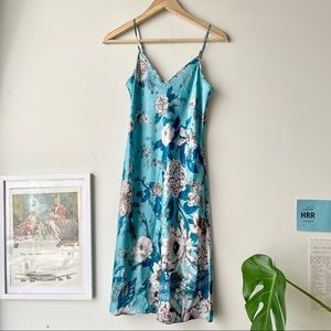 DIANE VON FURSTENBERG turquoise floral silk slip dress, with tags